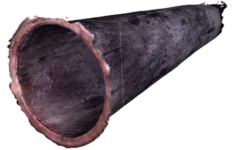 3D view of a pipe scanned at a quality control testing station.