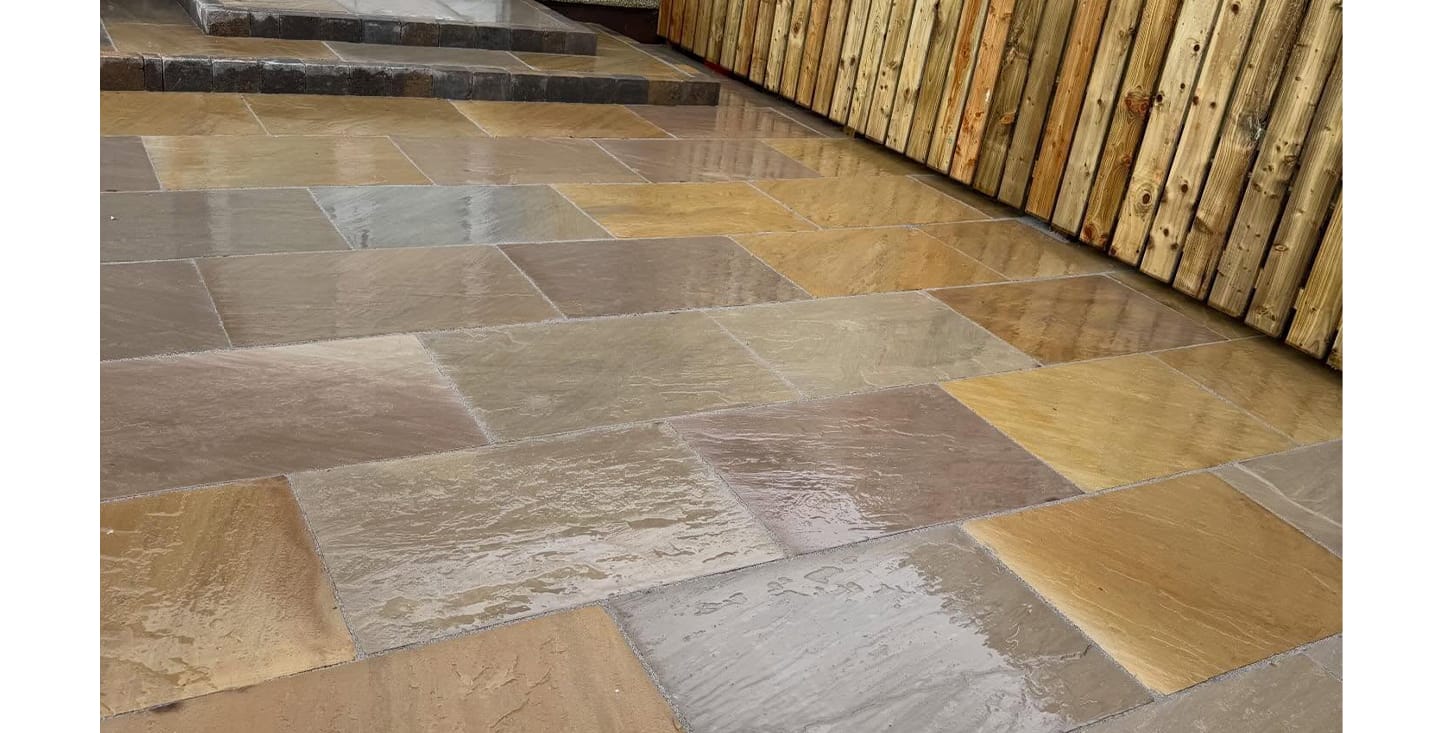 Sandstone Paved Patio Area, Transformation Using FP McCann's Paving Flags