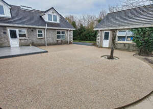 Exposed aggregate patio and garden
