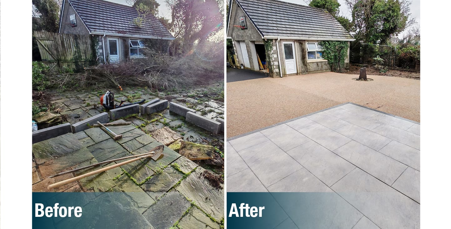 Low-maintenance garden makeover using decorative concrete finishes