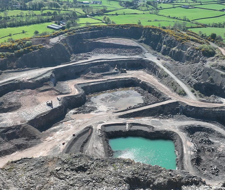 fp-mccann-loughside-quarry-larne-aggregates Aerial view of FP McCann Loughside Quarry in Larne
