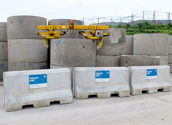 mallusk-depot-precast-drainage-antrim Close-up of high-quality concrete rings and drainage products available at FP McCann's Mallusk Depot in County Antrim.