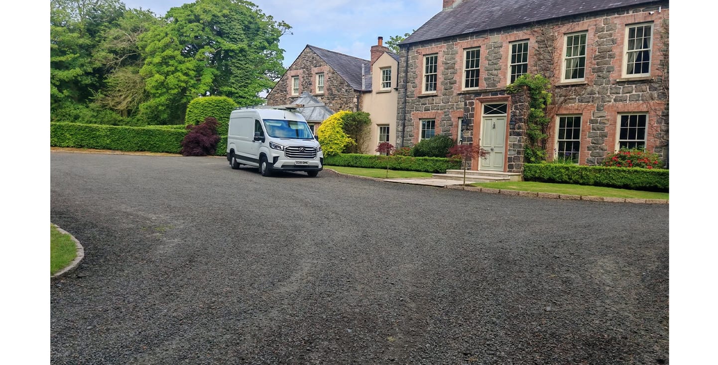Before Exposed aggregate concrete from FP McCann used for a residential driveway and landscaping project in Cullybackey.