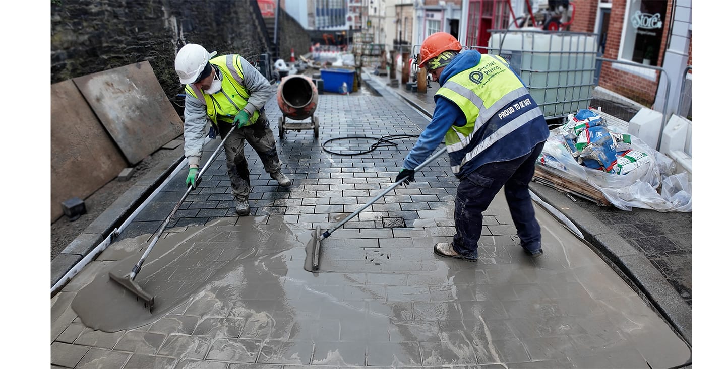 New paving and improved pedestrian areas surrounding the historic Derry City Walls.