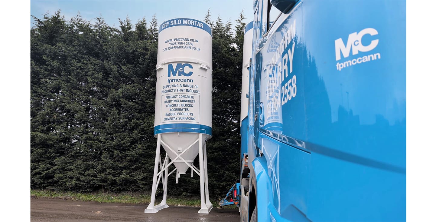 FP McCann street screed silo used during paving works on the Inner Walled City Public Realm Scheme in Derry.