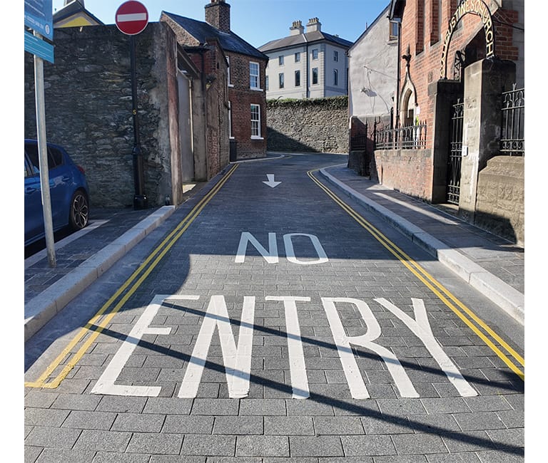 New pedestrian paving and carriageway surfacing delivered as part of Derry's Inner Walled City regeneration